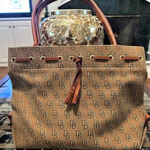 Dooney & Bourke Logo Canvas Tan and Brown Tote Bag Medium